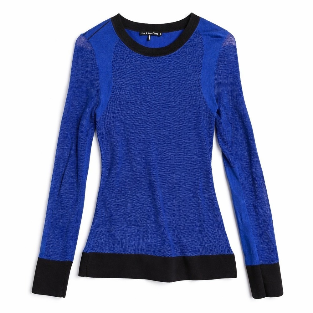Rag & Bone Sweater Womens S Cobalt Blue Black Sheer Mesh Knit pullover Top Shirt - Picture 2 of 10